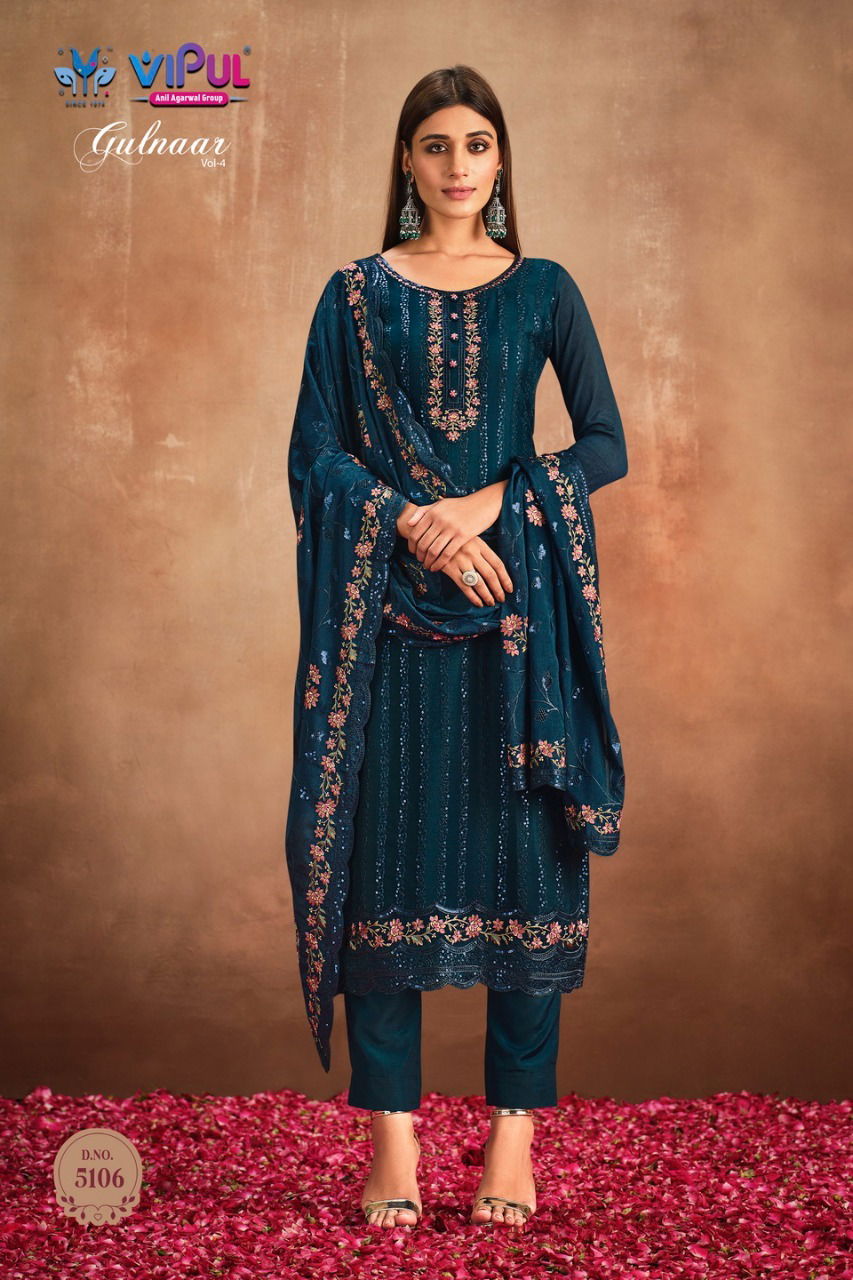 Gulnaar Vol 4 By Vipul Embroidery Designer Salwar Suits Catalog